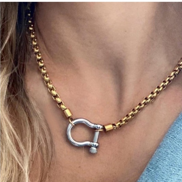 Jewelry - A172. Stainless Steel Carabiner Necklace 18k Gold Plated Box Chain